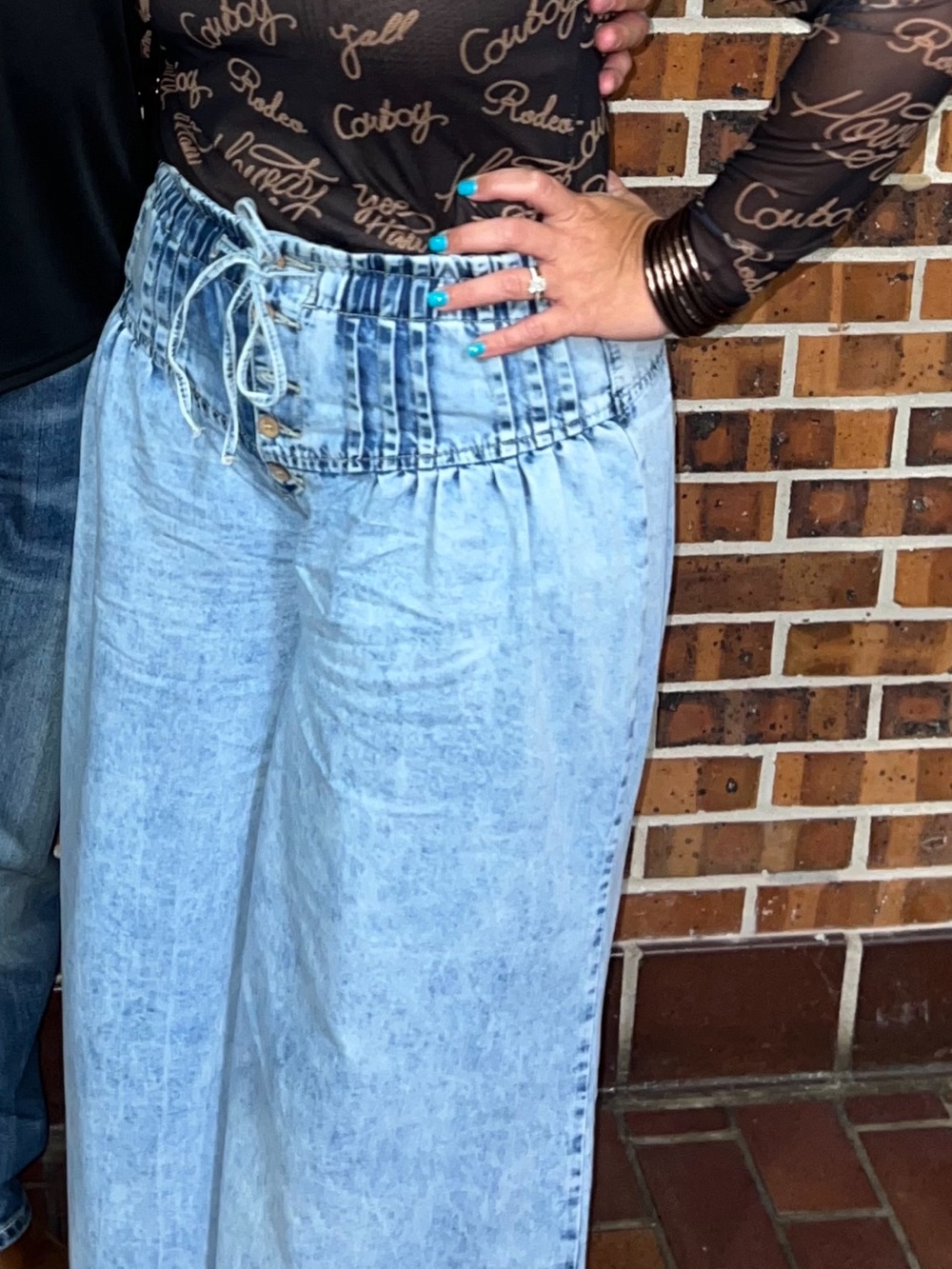 eesome Light Blue Wide Leg Jeans with Drawstring Waist